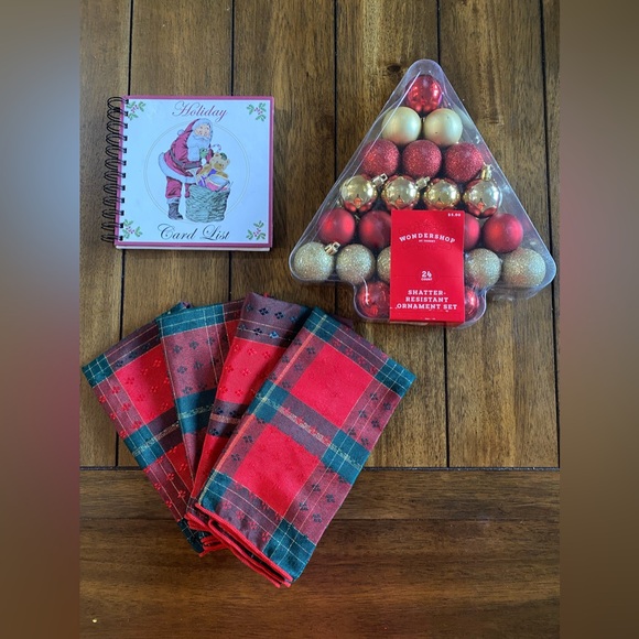 “Christmas Bundle of Napkins, Card List Book, Ornaments” - Picture 1 of 11
